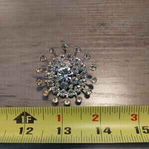 VINTAGE CORO SILVERTONE RHINESTONE CRYSTALS STARBURST BROOCH PIN 2", EXC CND